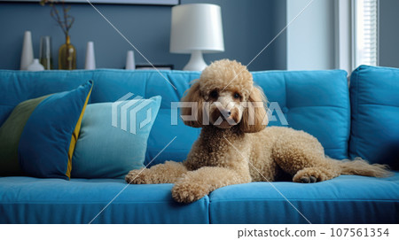 Cherished moments in a cozy urban apartment with a pampered poodle, blending elegance and domesticity. Cherished moments in a cozy urban apartment with a pampered poodle, blending elegance and domesticity. 107561354