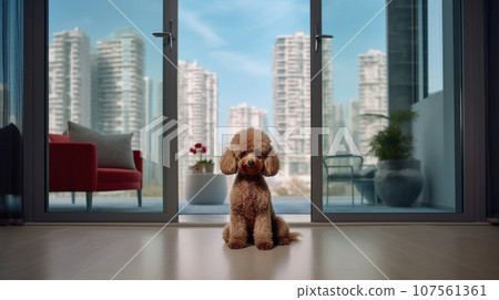 Cozy urban apartment with an adorable poodle, blending home decor and pet care. Cozy urban apartment with an adorable poodle, blending home decor and pet care. 107561361