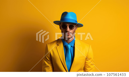 A fashionable man makes a bold fashion choice in support of Ukraine's cause 107561433