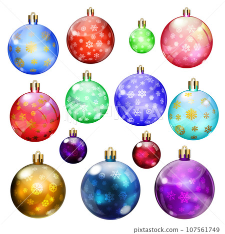 Set of opaque Christmas balls with snowflakes 107561749