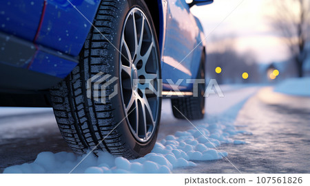 snowy road and car tires 107561826
