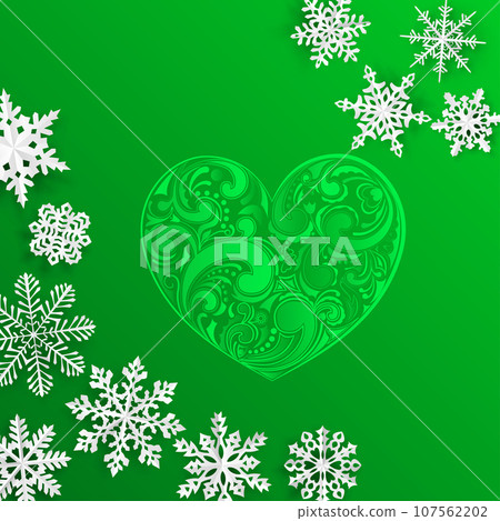 Christmas background with big heart and snowflakes 107562202