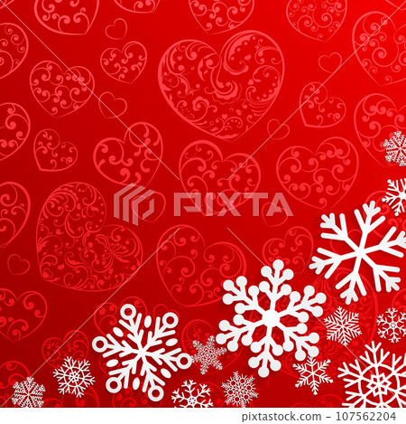 Christmas background with snowflakes on background of hearts Christmas background with snowflakes on background of hearts 107562204