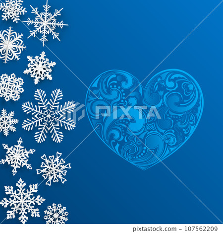 Christmas background with big heart and snowflakes 107562209
