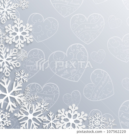 Christmas background with hearts and snowflakes 107562220