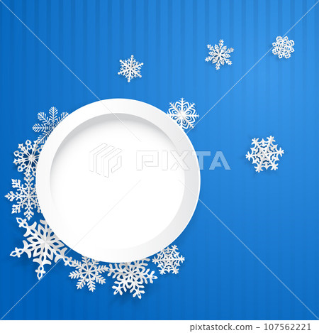 Christmas background with round frame and snowflakes 107562221