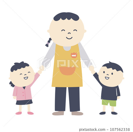 幼兒園老師和孩子手牽手的插圖 107562338