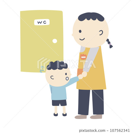 幼兒園老師和男孩一起上廁所的插圖 107562341