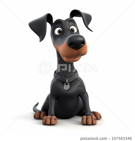Doberman funny cute dog 3d illustration on white, unusual avatar, cheerful pet 107563346