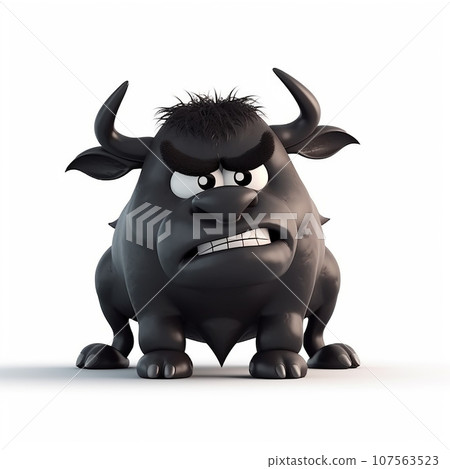 Black bull, funny cute black bull 3d illustration on white, creative avatar, unusual animal Black bull, funny cute black bull 3d illustration on white, creative avatar, unusual animal 107563523