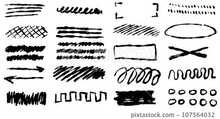 Set of doodle crosses, swirls, broken lines Set of doodle crosses, swirls, broken lines 107564032