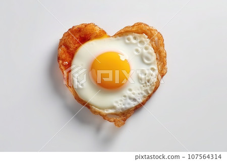 Heart shape scrambled eggs in white background isolated top view 107564314