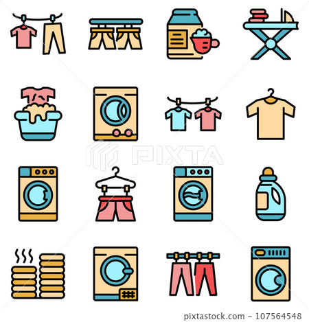 Tumble dryer icons set. Outline set of tumble dryer vector icons thin line color flat on white 107564548