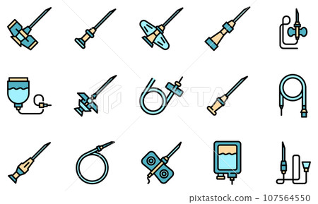 Catheter icons set. Outline set of catheter vector icons thin line color flat on white 107564550