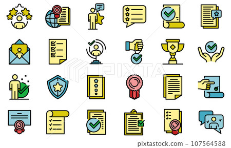Attestation service icons set. Outline set of attestation service vector icons thin line color flat on white 107564588