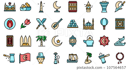 Istanbul icons set. Outline set of Istanbul vector icons thin line color flat on white 107564657