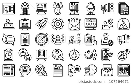 Online recruitment icons set. Outline set of online recruitment vector icons for web design isolated on white background Online recruitment icons set. Outline set of online recruitment vector icons for web design isolated on white background 107564671