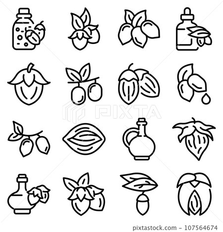 Jojoba icons set. Outline set of jojoba vector icons for web design isolated on white background Jojoba icons set. Outline set of jojoba vector icons for web design isolated on white background 107564674