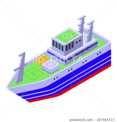 Fishing ship icon. Isometric of fishing ship vector icon for web design isolated on white background Fishing ship icon. Isometric of fishing ship vector icon for web design isolated on white background 107564713