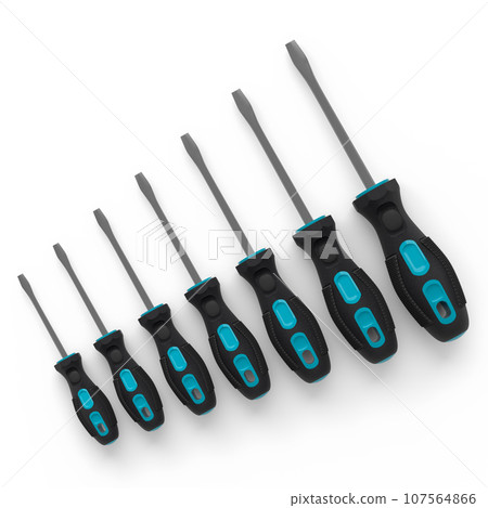 Set of black and green screwdriver on white background Set of black and green screwdriver on white background 107564866
