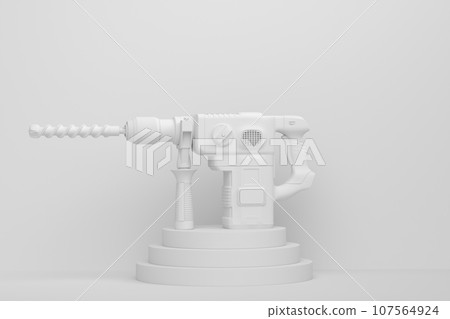 Abstract scene or podium with electric drill on monochrome background 107564924