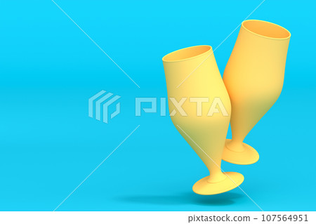 Yellow glasses of fresh draft beer on a green monochrome background. Yellow glasses of fresh draft beer on a green monochrome background. 107564951