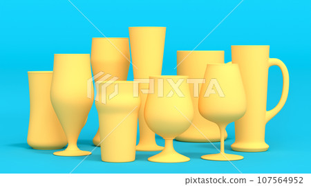Set of yellow glasses of fresh draft beer on a green monochrome background. Set of yellow glasses of fresh draft beer on a green monochrome background. 107564952