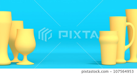 Set of yellow glasses of fresh draft beer on a green monochrome background. Set of yellow glasses of fresh draft beer on a green monochrome background. 107564953