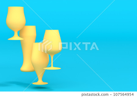 Set of yellow glasses of fresh draft beer on a green monochrome background. Set of yellow glasses of fresh draft beer on a green monochrome background. 107564954