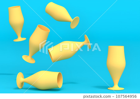 Set of yellow glasses of fresh draft beer on a green monochrome background. Set of yellow glasses of fresh draft beer on a green monochrome background. 107564956
