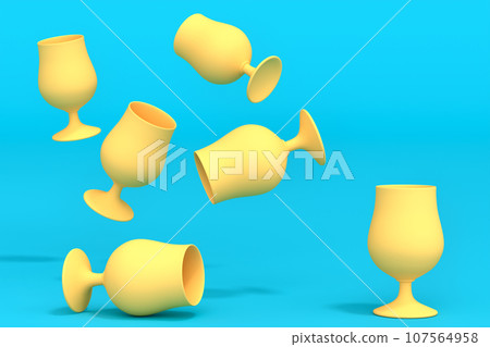 Set of yellow glasses of fresh draft beer on a green monochrome background. Set of yellow glasses of fresh draft beer on a green monochrome background. 107564958