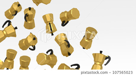 Many of flying Italian geyser coffee maker a la moka on white background. 107565023