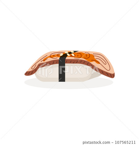 Sushi with eel icon isolated. Delicious Eastern cuisine Traditional. Vector illustration. Sushi with eel icon isolated. Delicious Eastern cuisine Traditional. Vector illustration. 107565211