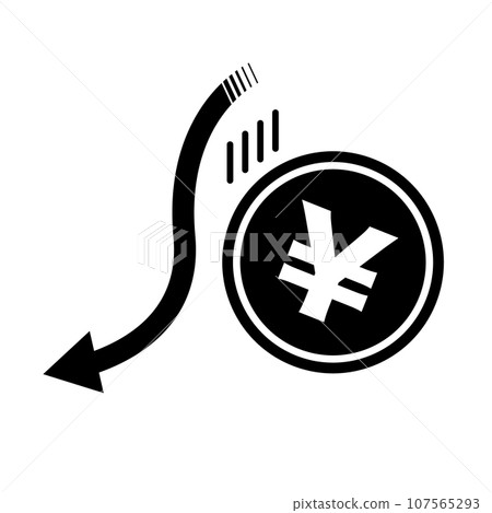 Silhouette icon of decline in value of Japanese yen. The collapse of the Japanese yen. vector. Silhouette icon of decline in value of Japanese yen. The collapse of the Japanese yen. vector. 107565293