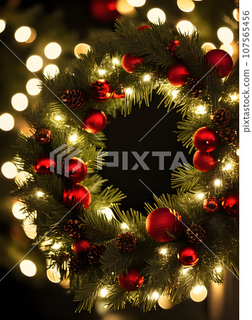 Cozy wreath closeup artificial light duotone detailed 107565456