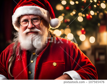 Cozy Santa closeup vintage light detailed cinematic. 107565476