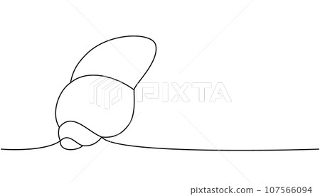 Pearl shell one line continuous drawing. Tropical underwater shell continuous one line illustration. Vector minimalist linear illustration. 107566094