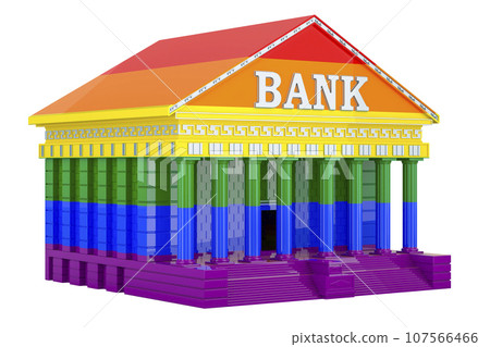 Bank building with LGBT flag, 3D rendering 107566466