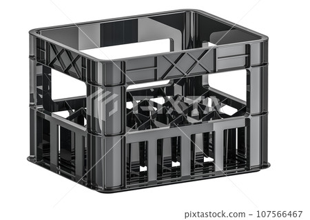 Black plastic crate for bottles, empty. 3D rendering 107566467