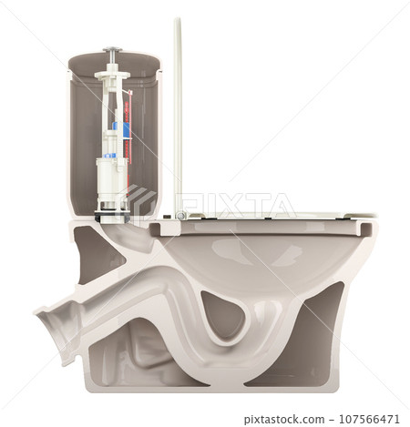 Cross section of toilet bowl, 3D rendering 107566471