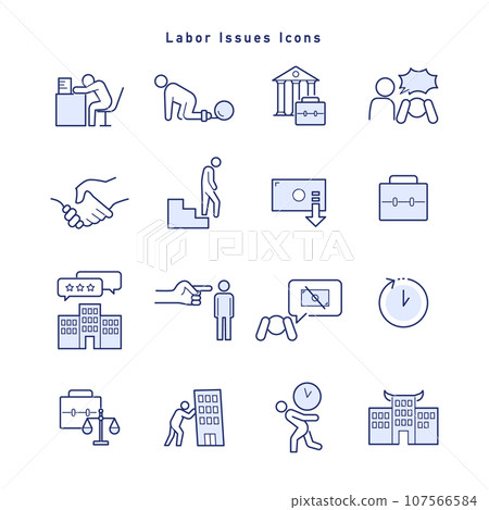Icon set related to labor issues, black companies, and work style reform 107566584