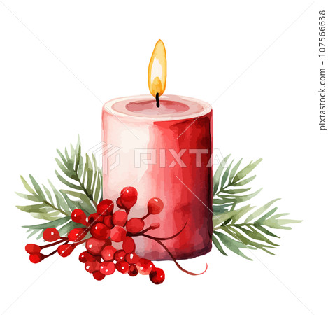 Watercolor vector illustration of red Christmas candle. Watercolor vector illustration of red Christmas candle. 107566638