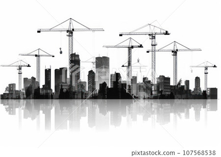 Silhouette of a construction site isolated on transparent background. Generative AI 107568538