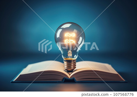 Book cover with a light bulb, realistic and modern. Generative AI 107568776