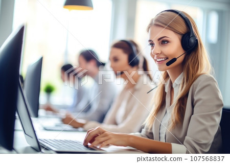 technical support agents call in progress using computer explaining the issues. Generative AI 107568837