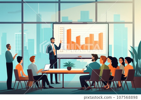 Illustration of a business meeting or presentation and training. Gemerative AI Illustration of a business meeting or presentation and training. Gemerative AI 107568898