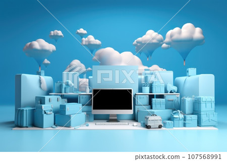 Cyber Monday, the biggest online shopping event Vivid sky blue theme. Generative AI 107568991