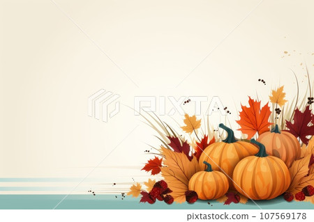 Happy Thanksgiving card with autumn leaves background. Generative AI Happy Thanksgiving card with autumn leaves background. Generative AI 107569178