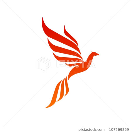 Phoenix, magic fire bird icon. Fantasy phoenix, magical animal or fairy bird vector emblem. Infinity, freedom spirit symbol or tattoo, business company sign with red flaming firebird Phoenix, magic fire bird icon. Fantasy phoenix, magical animal or fairy bird vector emblem. Infinity, freedom spirit symbol or tattoo, business company sign with red flaming firebird 107569269