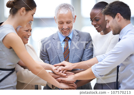 Business people, motivation and hands together for teamwork, cooperation and solidarity. Group, happy and community huddle of employees for support, mission or collaboration for goal in partnership. Business people, motivation and hands together for teamwork, cooperation and solidarity. Group, happy and community huddle of employees for support, mission or collaboration for goal in partnership. 107570213